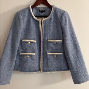 J. Crew Blue Tweed Blazer with Cream Accents